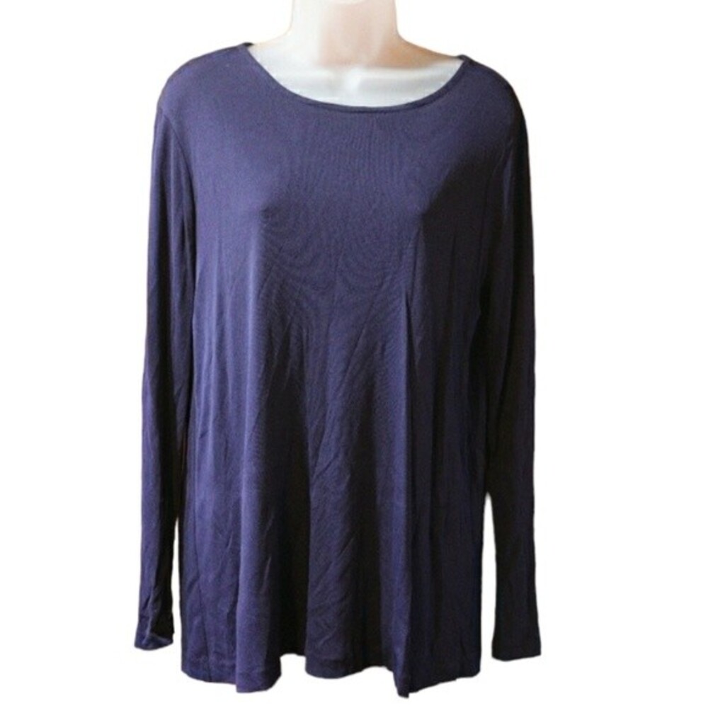 Anni Kuan Long Sleeve Blue Scoop Neck Top Medium